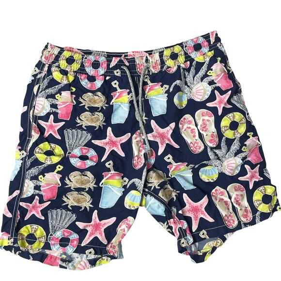 Vilebrequin Starfish Swim Trunks Mens Blue Multi Beach Crabs 7" (Liner Removed) - Picture 1 of 9